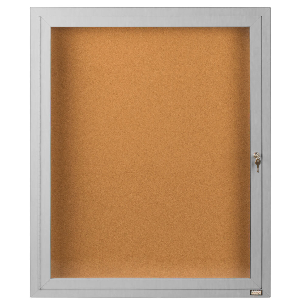 Aarco DCC3630R 36" x 30" Enclosed Hinged Locking 1 Door Satin Anodized Finish Indoor Bulletin Board Cabinet