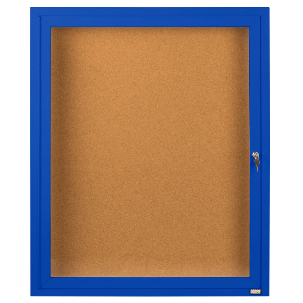 Aarco DCC2418RB 24" x 18" Enclosed Hinged Locking 1 Door Powder Coated Blue Finish Indoor Bulletin Board Cabinet