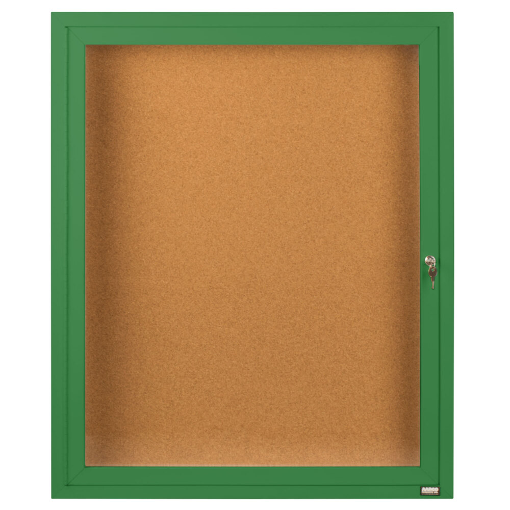 Aarco DCC2418RG 24" x 18" Enclosed Hinged Locking 1 Door Powder Coated Green Finish Indoor Bulletin Board Cabinet