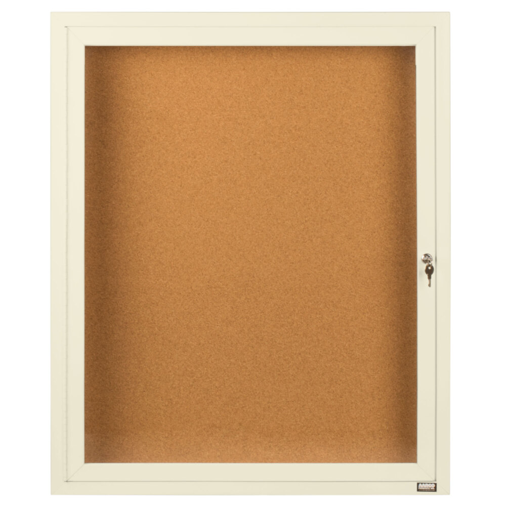 Aarco DCC2418RIV 24" x 18" Enclosed Hinged Locking 1 Door Powder Coated Ivory Finish Indoor Bulletin Board Cabinet