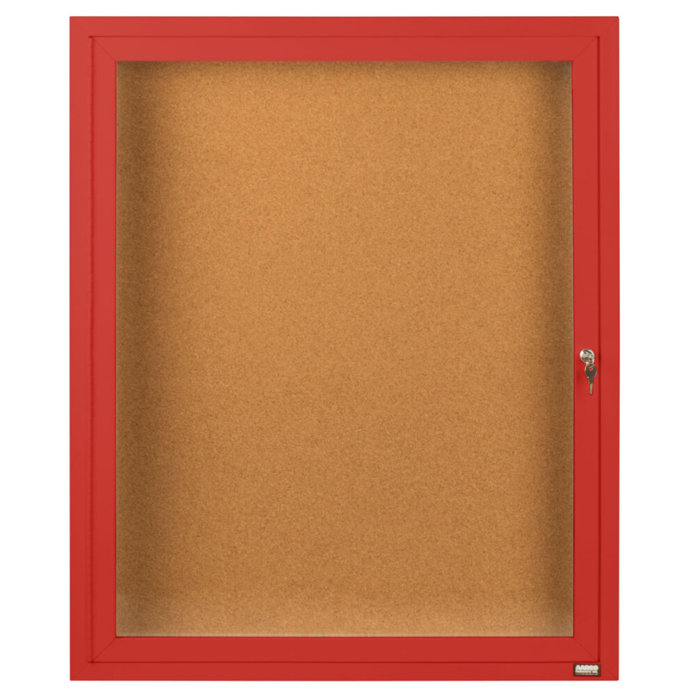 Aarco DCC3630RR 36" x 30" Enclosed Hinged Locking 1 Door Powder Coated Red Finish Indoor Bulletin Board Cabinet