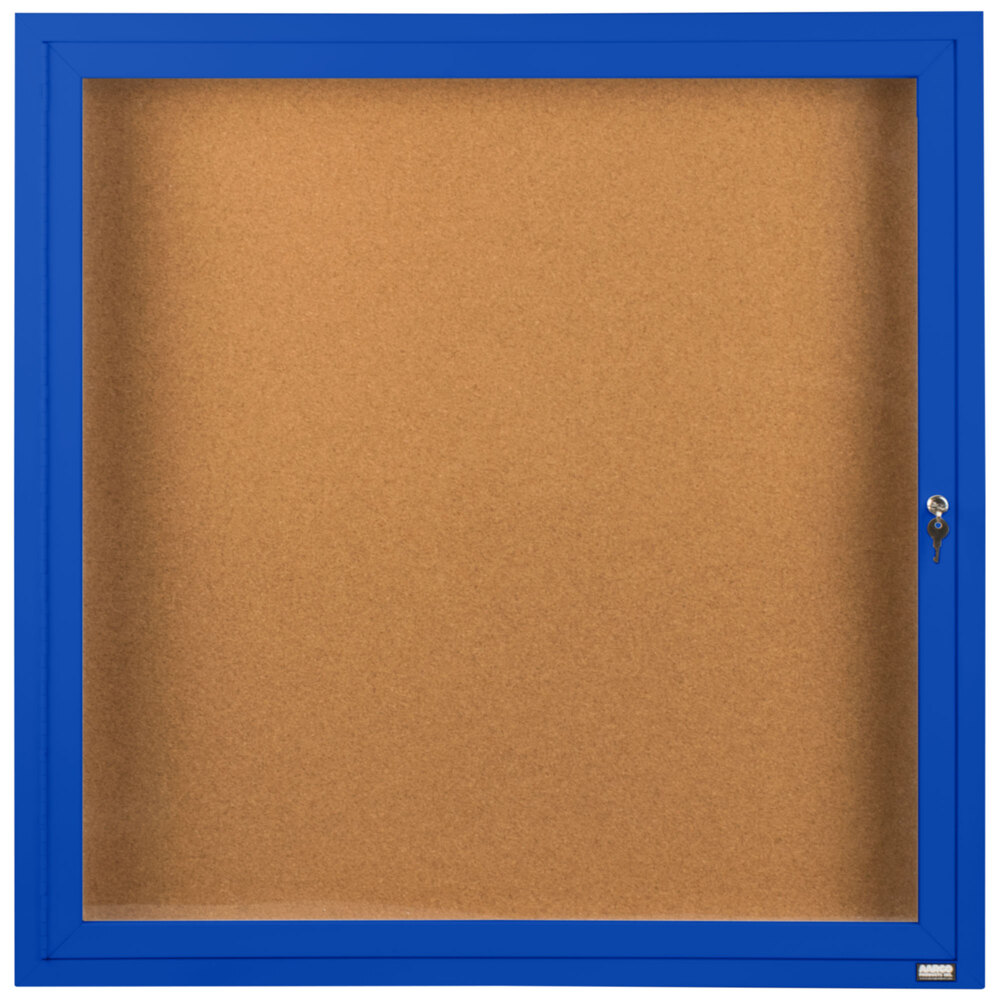 Aarco DCC3636RB 36" x 36" Enclosed Hinged Locking 1 Door Powder Coated Blue Finish Indoor Bulletin Board Cabinet