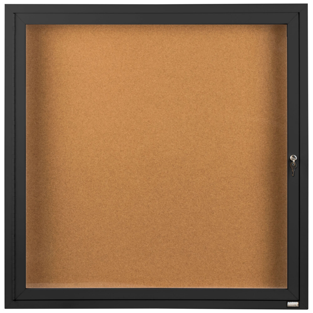 Aarco DCC3636RBK 36" x 36" Enclosed Hinged Locking 1 Door Powder Coated Black Finish Indoor Bulletin Board Cabinet