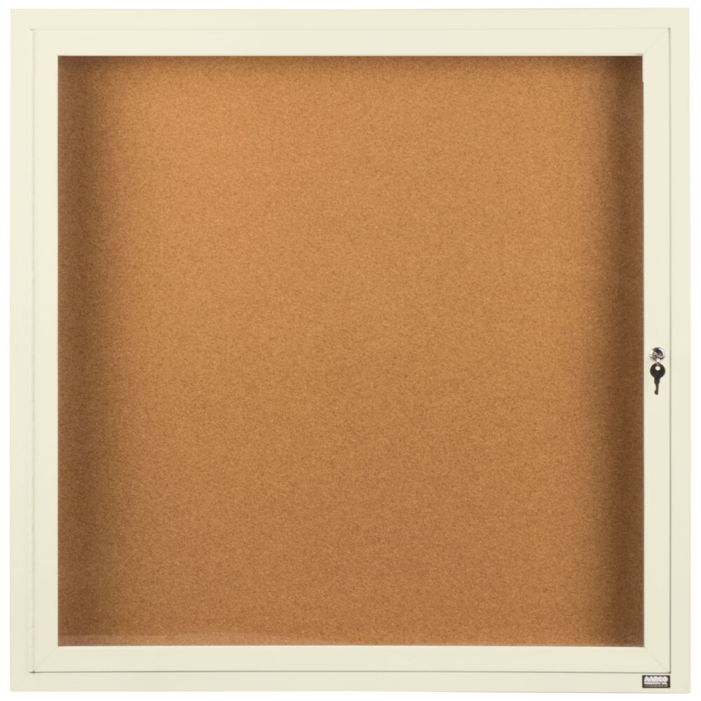 Aarco DCC3636RIV 36" x 36" Enclosed Hinged Locking 1 Door Powder Coated Ivory Finish Indoor Bulletin Board Cabinet