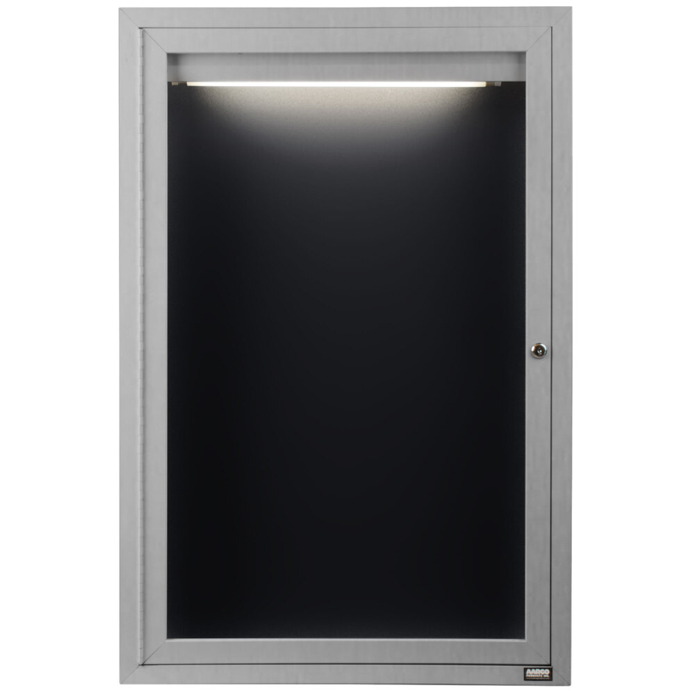 Aarco ADC3624I 36" x 24" Enclosed Hinged Locking 1 Door Satin Anodized Finish Aluminum Indoor Lighted Message Center with Black Letter Board