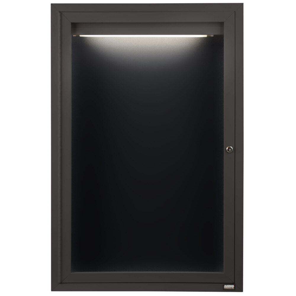 Aarco ADC3624IBA 36" x 24" Enclosed Hinged Locking 1 Door Bronze Anodized Aluminum Indoor Lighted Message Center with Black Letter Board