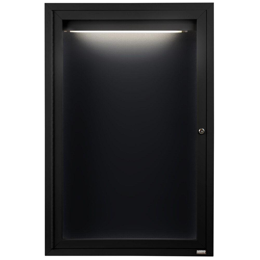 Aarco ADC3630IBK 36" x 30" Enclosed Hinged Locking 1 Door Powder Coated Black Aluminum Indoor Lighted Message Center with Black Letter Board