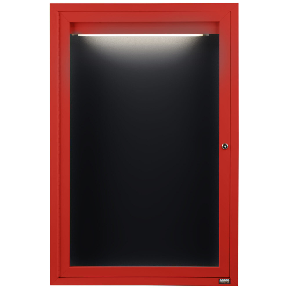 Aarco ADC3624IR 36" x 24" Enclosed Hinged Locking 1 Door Powder Coated Red Aluminum Indoor Lighted Message Center with Black Letter Board