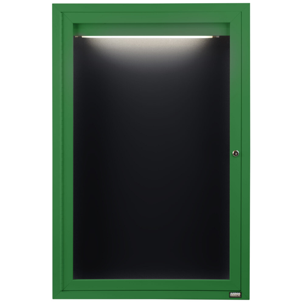 Aarco ADC4836IG 48" x 36" Enclosed Hinged Locking 1 Door Powder Coated Green Aluminum Indoor Lighted Message Center with Black Letter Board
