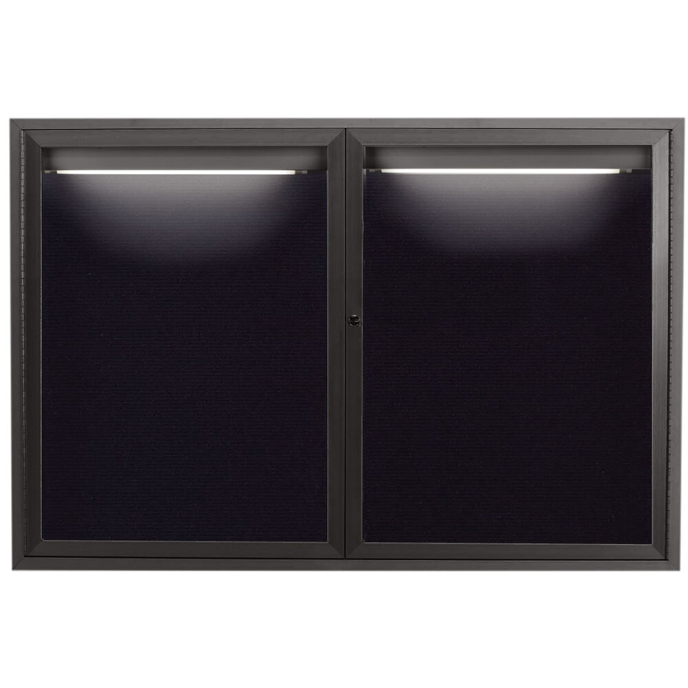 Aarco OADC4872IBA 48" x 72" Enclosed Hinged Locking 2 Door Bronze Anodized Aluminum Outdoor Lighted Message Center with Black Letter Board