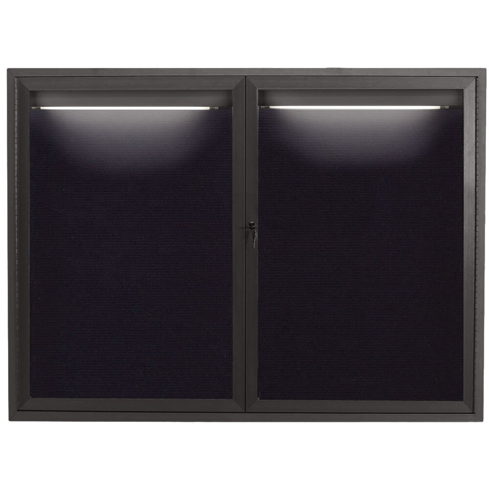 Aarco OADC4860IBA 48" x 60" Enclosed Hinged Locking 2 Door Bronze Anodized Aluminum Outdoor Lighted Message Center with Black Letter Board