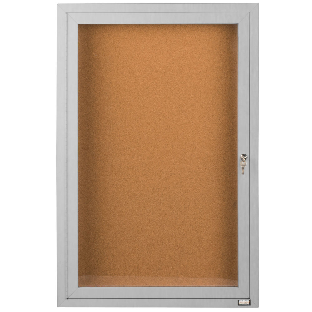 Aarco DCC2412R 24" x 12" Enclosed Hinged Locking 1 Door Satin Anodized Finish Indoor Bulletin Board Cabinet