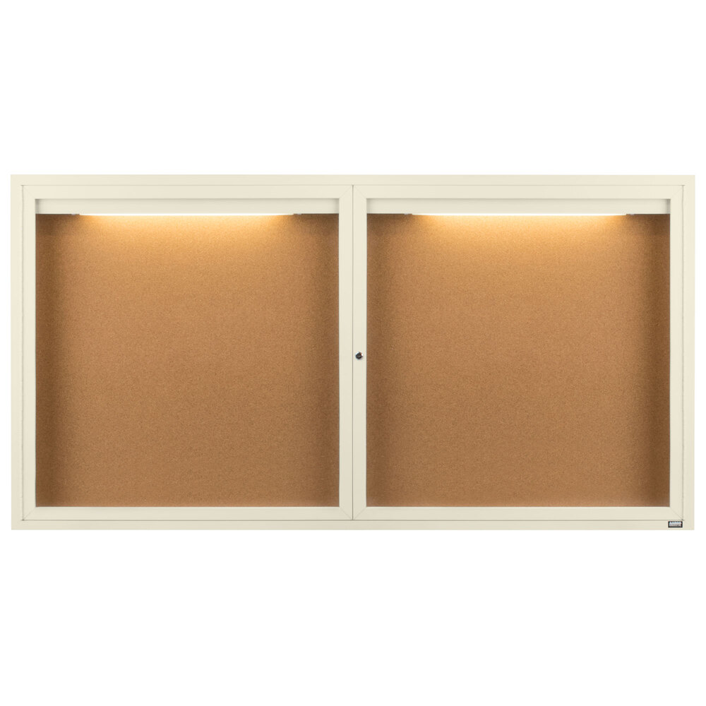 Aarco DCC3672RIIV 36" x 72" Enclosed Hinged Locking 2 Door Powder Coated Ivory Finish Indoor Lighted Bulletin Board Cabinet