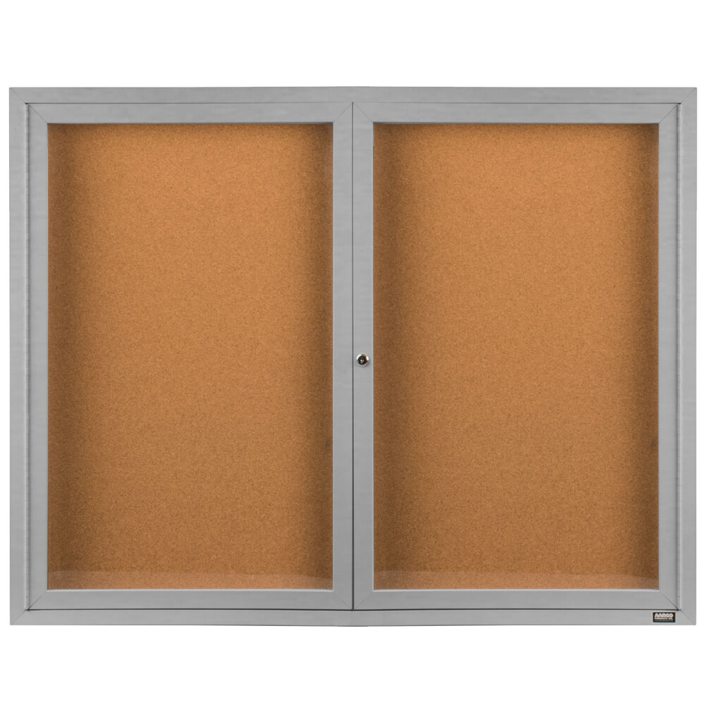 Aarco DCC3648R 36" x 48" Enclosed Hinged Locking 2 Door Satin Anodized Finish Indoor Bulletin Board Cabinet