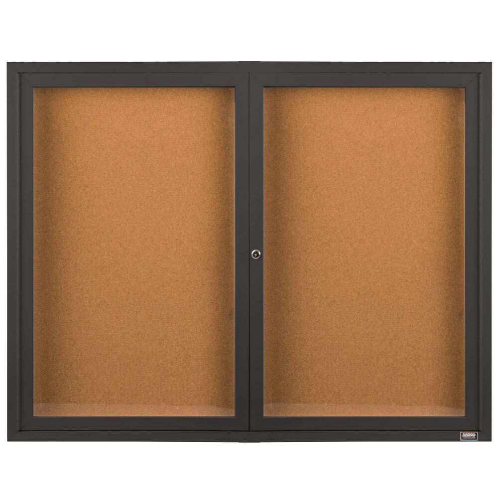 Aarco DCC4872RBA 48" x 72" Enclosed Hinged Locking 2 Door Bronze Anodized Finish Indoor Bulletin Board Cabinet