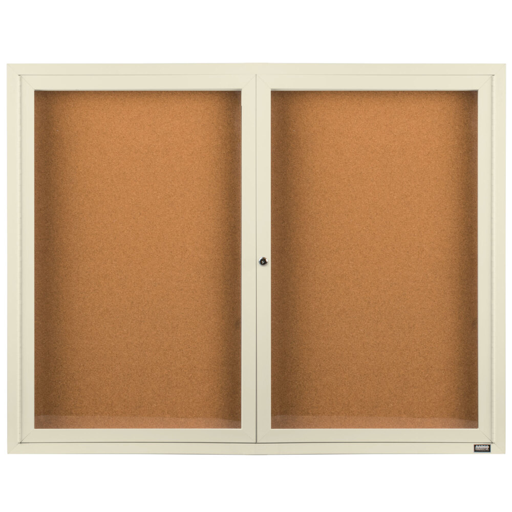 Aarco DCC3648RIV 36" x 48" Enclosed Hinged Locking 2 Door Powder Coated Ivory Finish Indoor Bulletin Board Cabinet