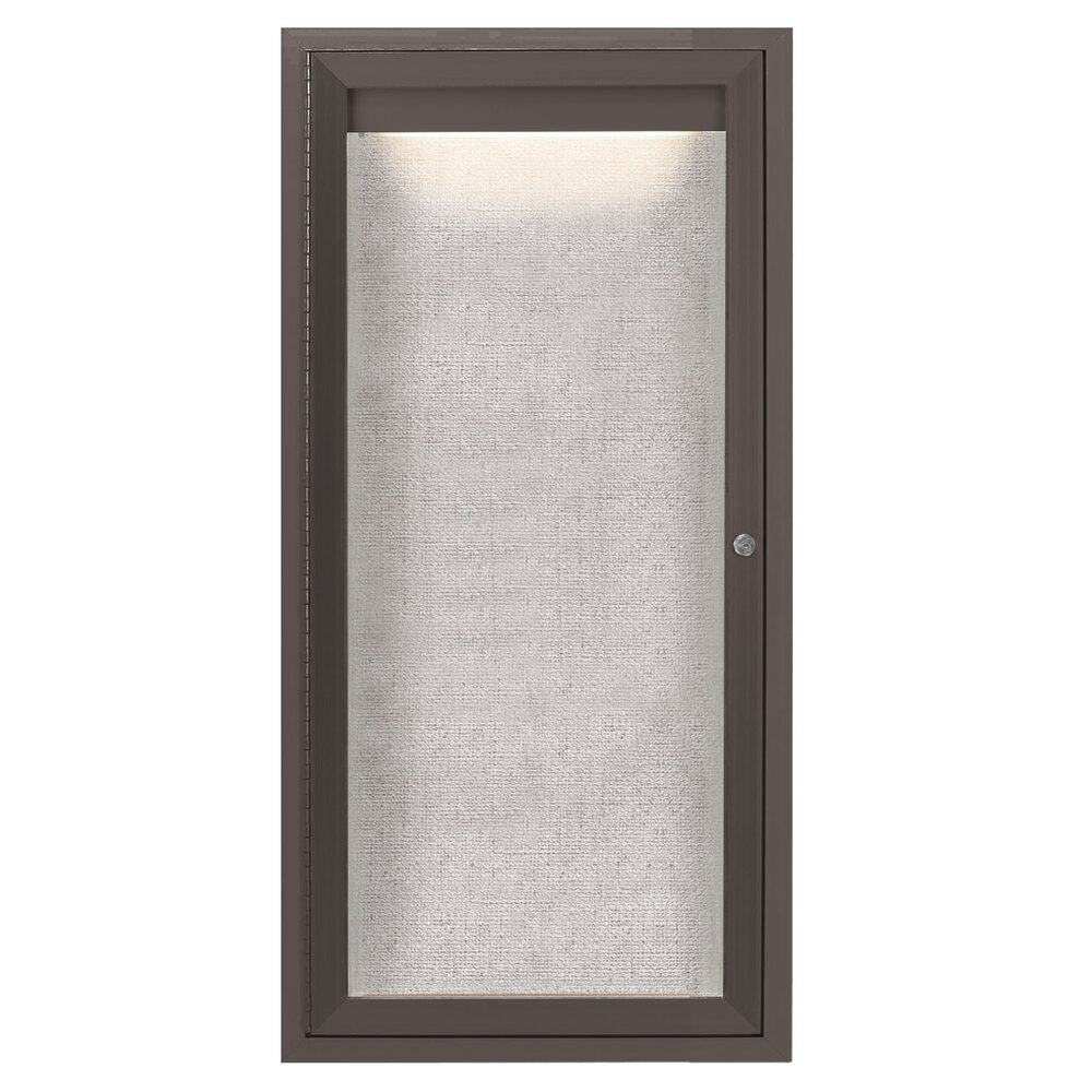 Aarco LODCC2412RBA 24" x 12" Bronze Enclosed Locking Aluminum Indoor / Outdoor Bulletin Board with LED Lighting