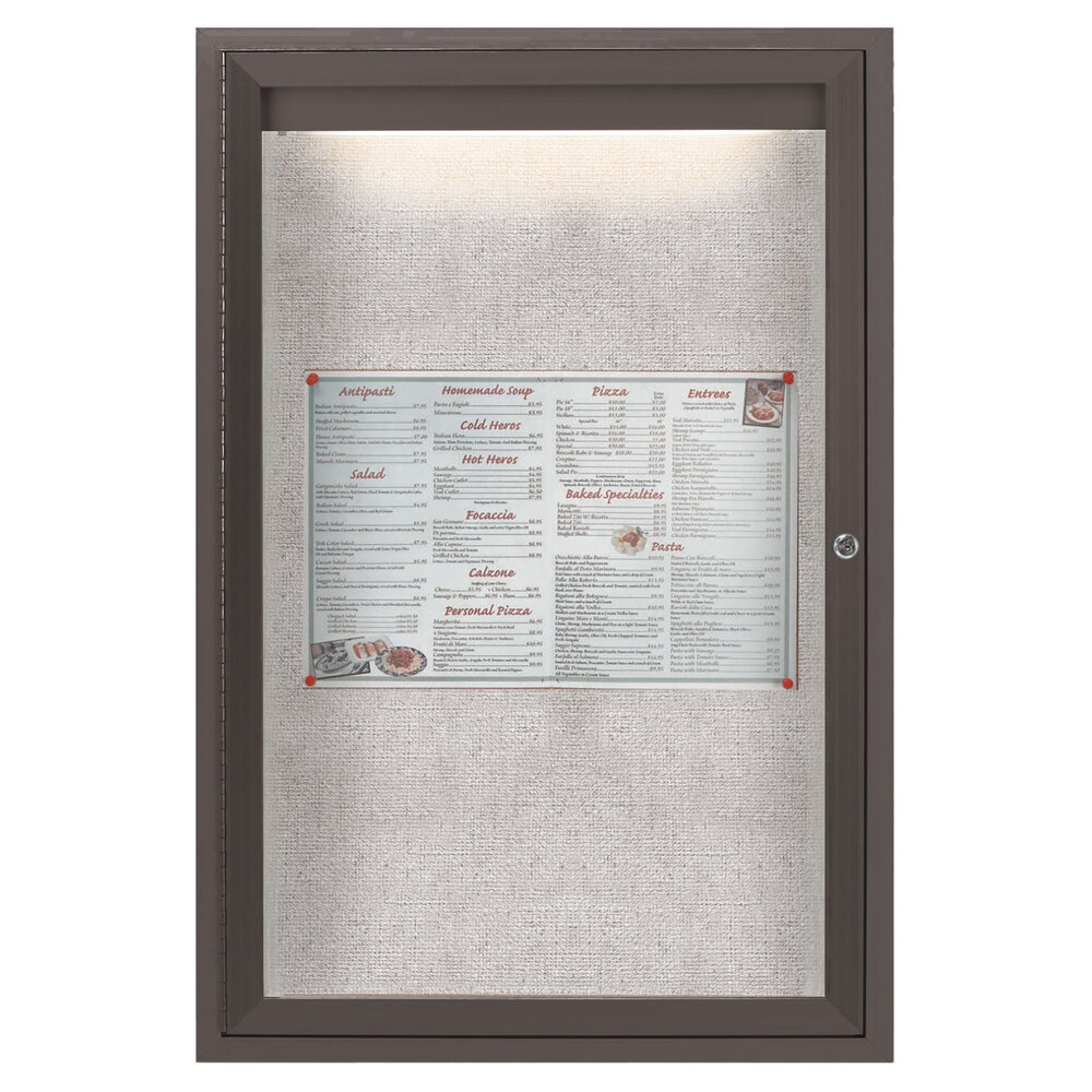 Aarco LODCC3624RBA 36" x 24" Bronze Enclosed Locking Aluminum Indoor / Outdoor Bulletin Board with LED Lighting