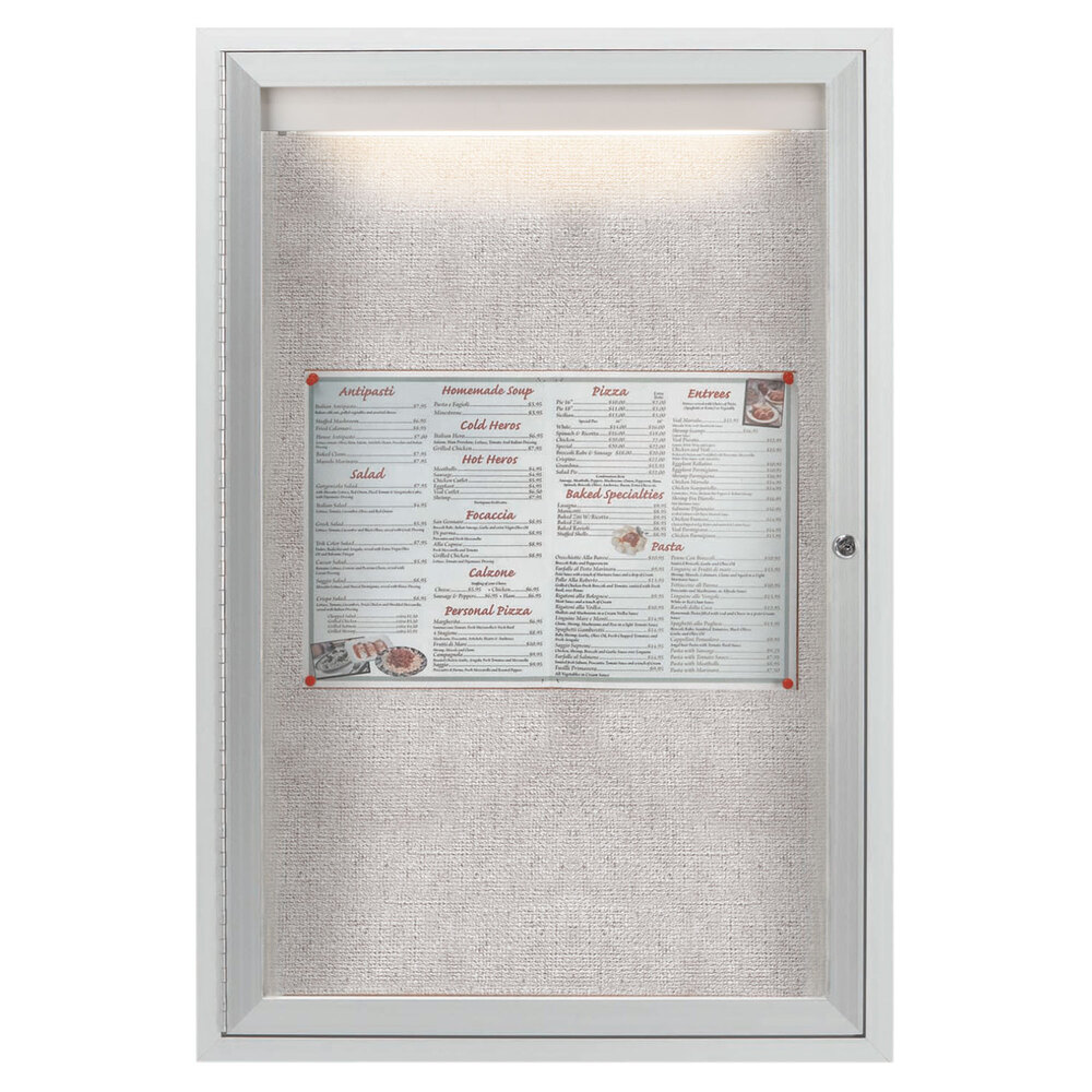 Aarco LODCC3624R 36" x 24" Silver Enclosed Locking Aluminum Indoor / Outdoor Bulletin Board with LED Lighting