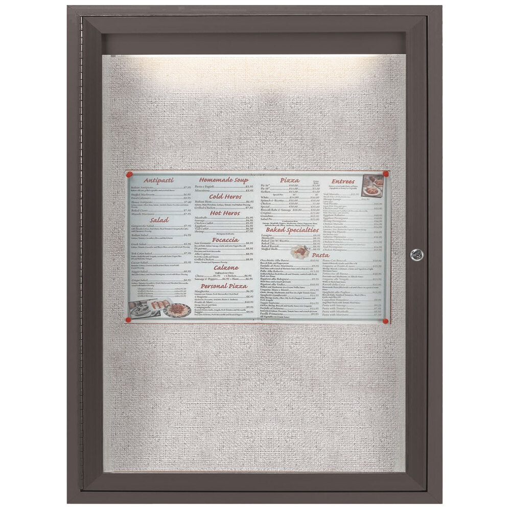 Aarco LODCC2418RBA 24" x 18" Bronze Enclosed Locking Aluminum Indoor / Outdoor Bulletin Board with LED Lighting