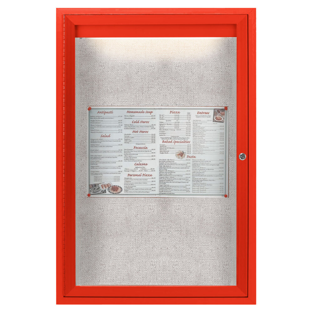Aarco ODCC3624RIR 36" x 24" Enclosed Hinged Locking 1 Door Powder Coated Red Outdoor Lighted Bulletin Board Cabinet