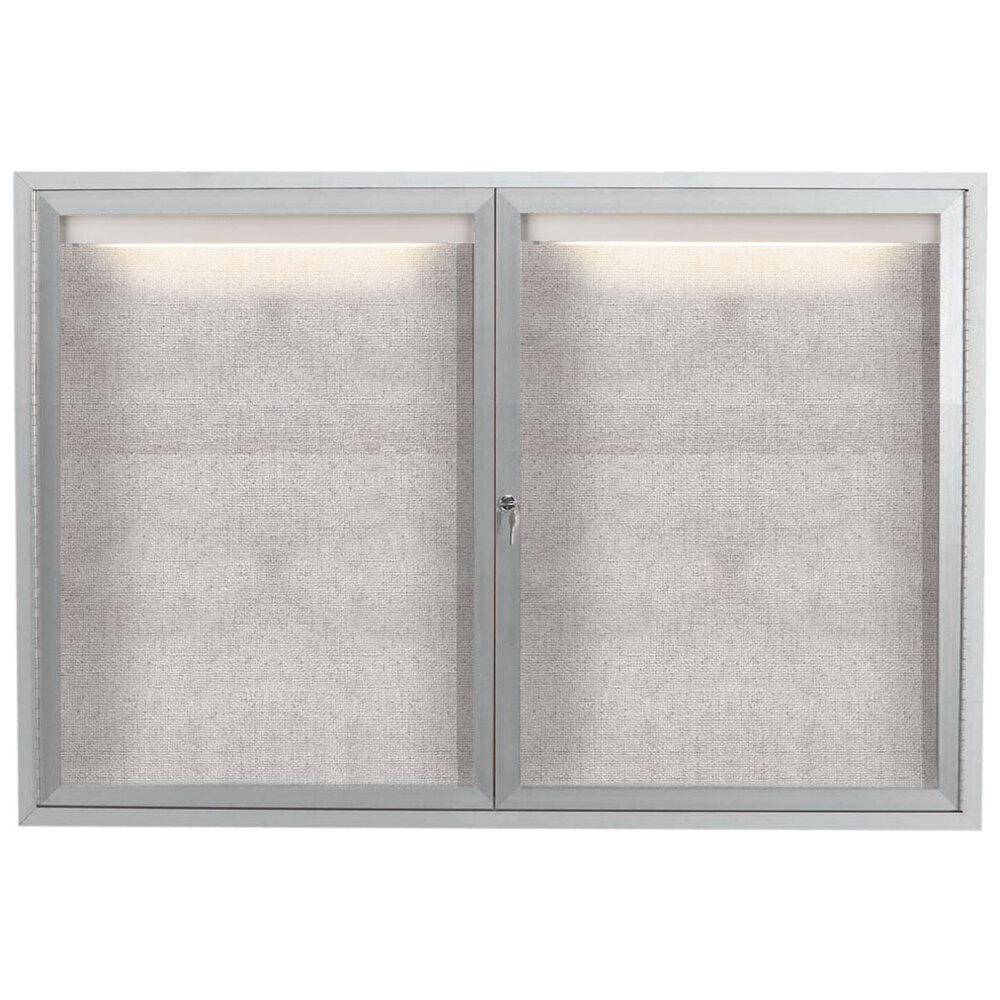 Aarco ODCC3648RI 36" x 48" Enclosed Hinged Locking 2 Door Satin Anodized Aluminum Finish Outdoor Lighted Bulletin Board Cabinet