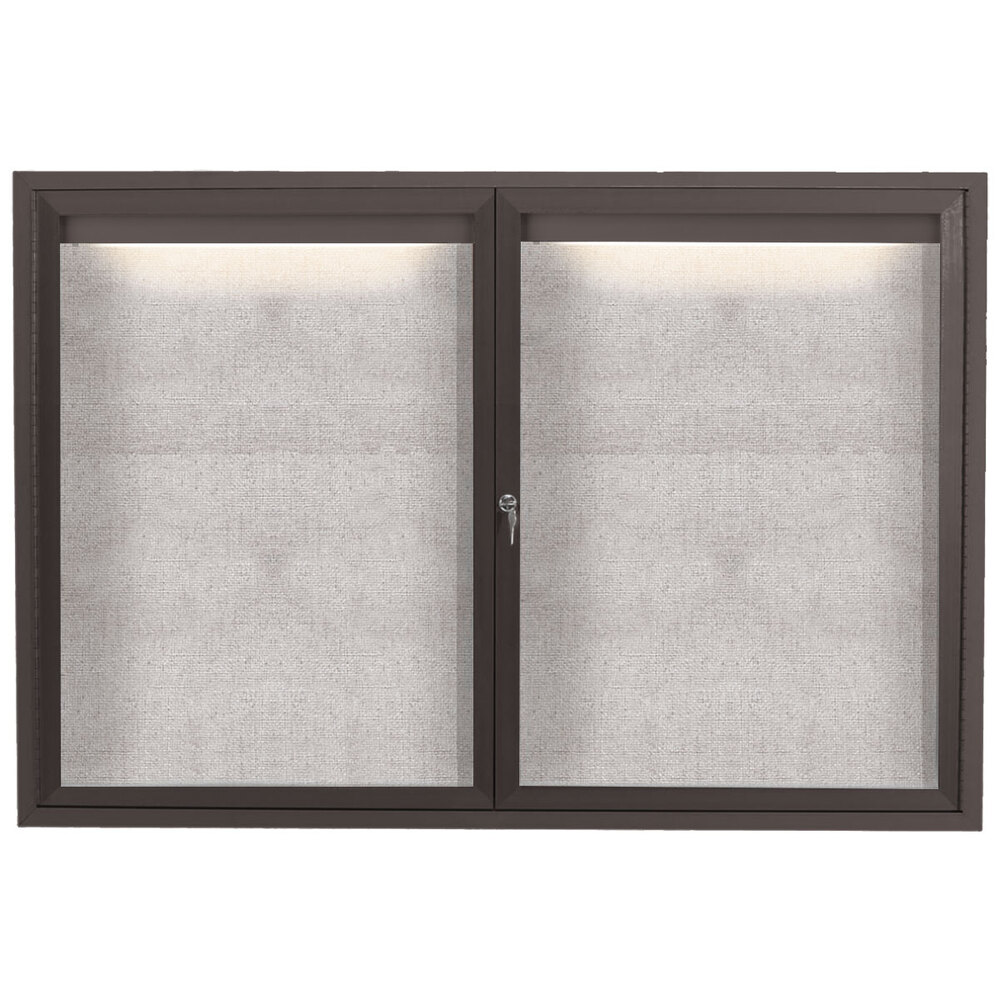 Aarco LODCC3648RBA 36" x 48" Bronze Enclosed Locking Aluminum Indoor / Outdoor Bulletin Board with LED Lighting