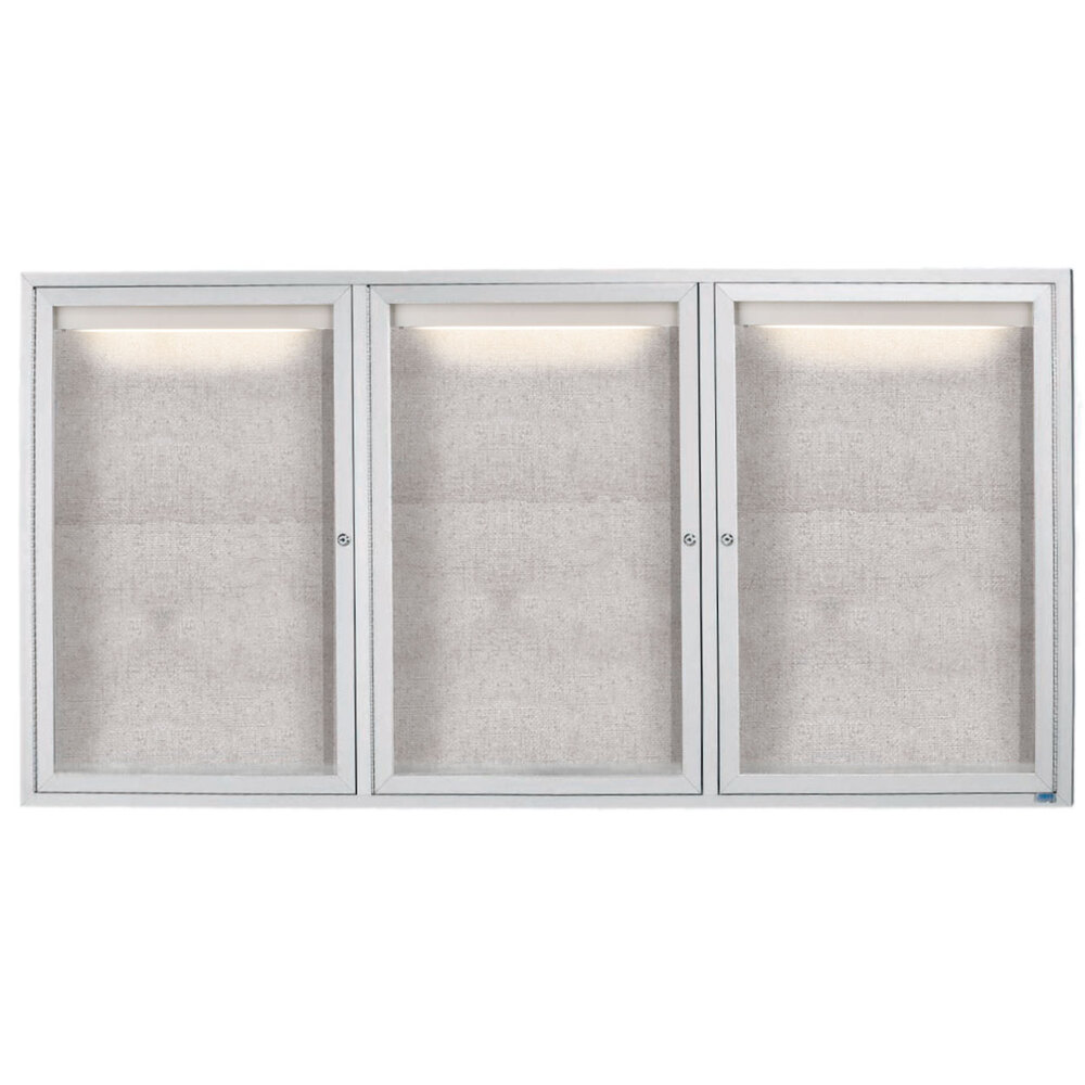 Aarco LODCC3672-3R 36" x 72" Silver Enclosed Locking Aluminum Indoor / Outdoor Bulletin Board with LED Lighting
