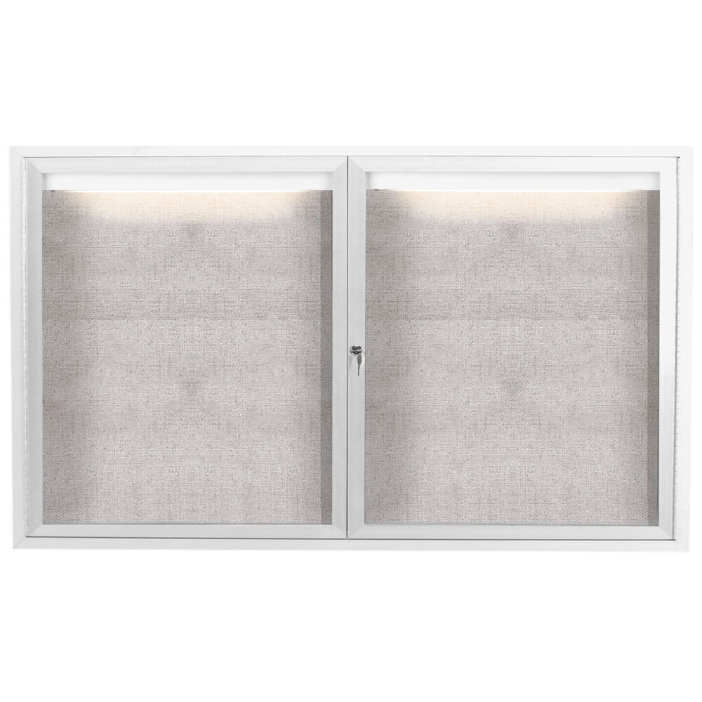 Aarco ODCC3660RIW 36" x 60" Enclosed Hinged Locking 2 Door Powder Coated White Outdoor Lighted Bulletin Board Cabinet