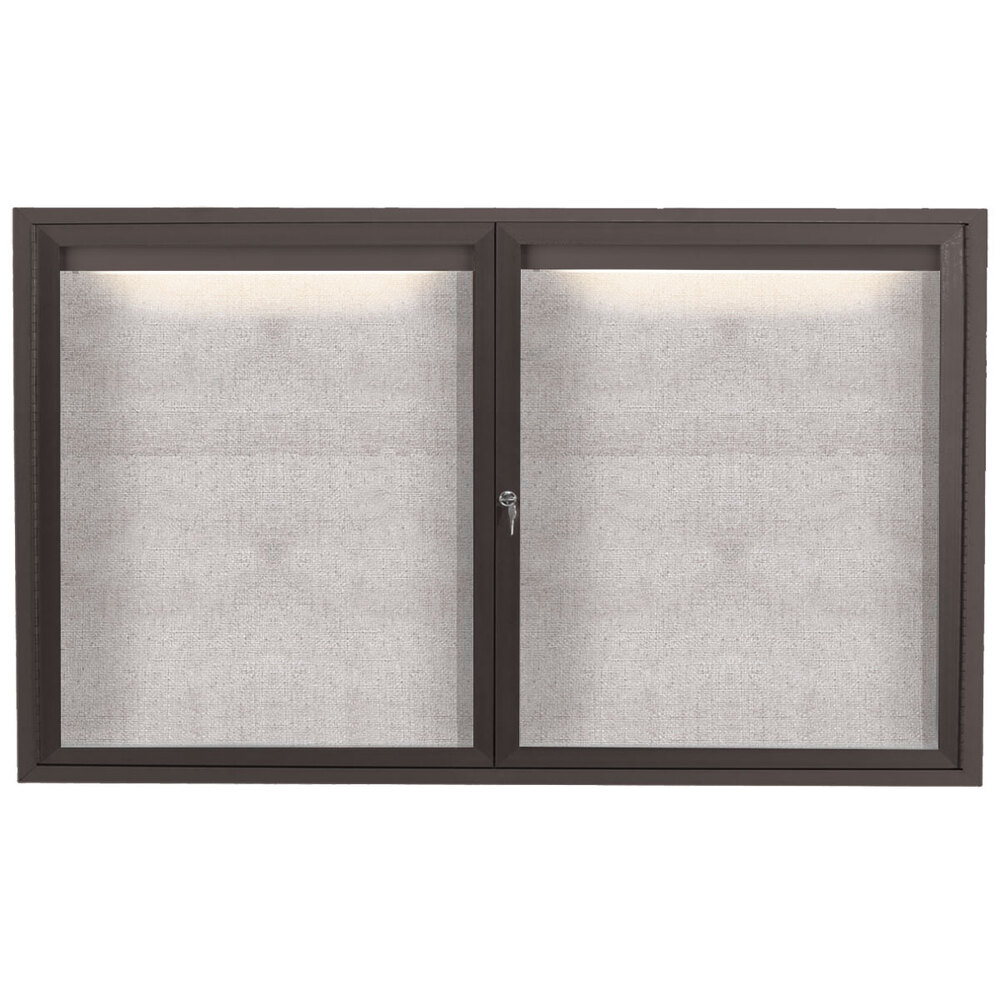 Aarco LODCC3660RBA 36" x 60" Bronze Enclosed Locking Aluminum Indoor / Outdoor Bulletin Board with LED Lighting