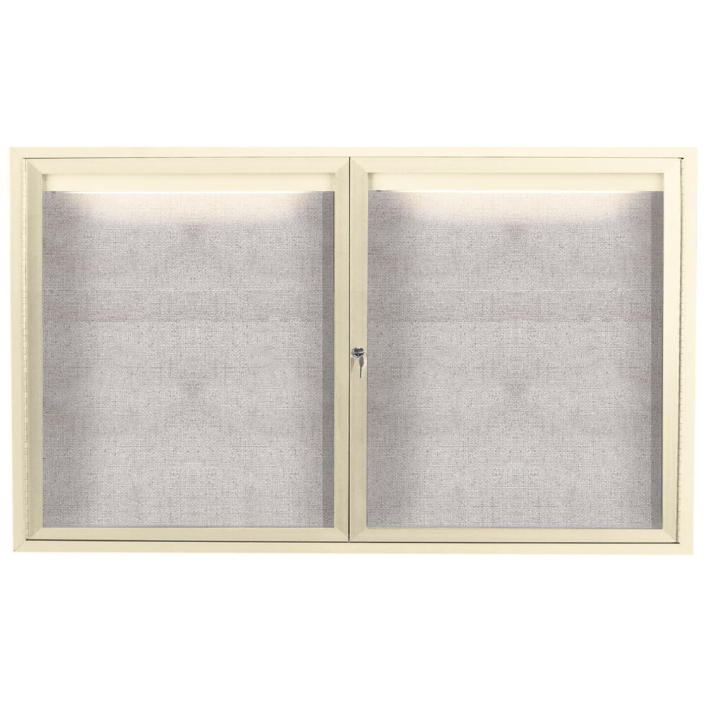 Aarco ODCC3660RIIV 36" x 60" Enclosed Hinged Locking 2 Door Powder Coated Ivory Outdoor Lighted Bulletin Board Cabinet