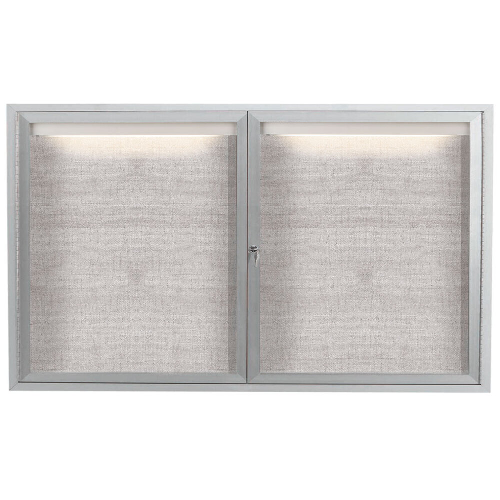Aarco ODCC3660RI 36" x 60" Enclosed Hinged Locking 2 Door Satin Anodized Aluminum Finish Outdoor Lighted Bulletin Board Cabinet