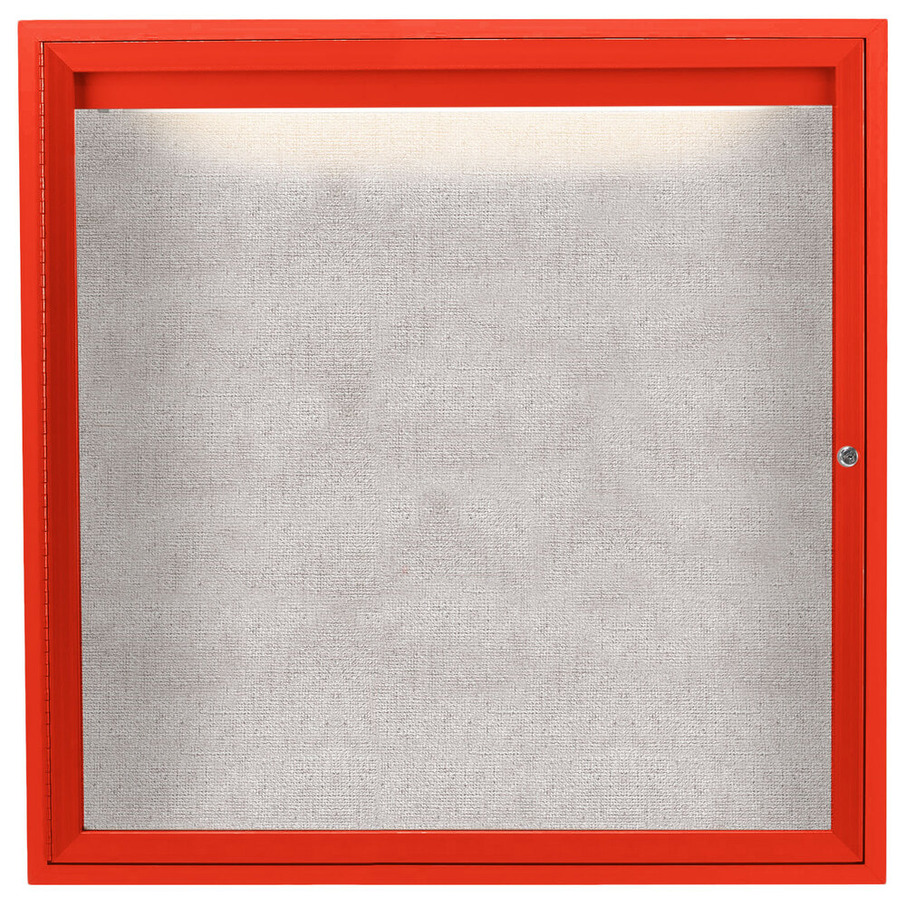 Aarco ODCC3636RIR 36" x 36" Enclosed Hinged Locking 1 Door Powder Coated Red Outdoor Lighted Bulletin Board Cabinet