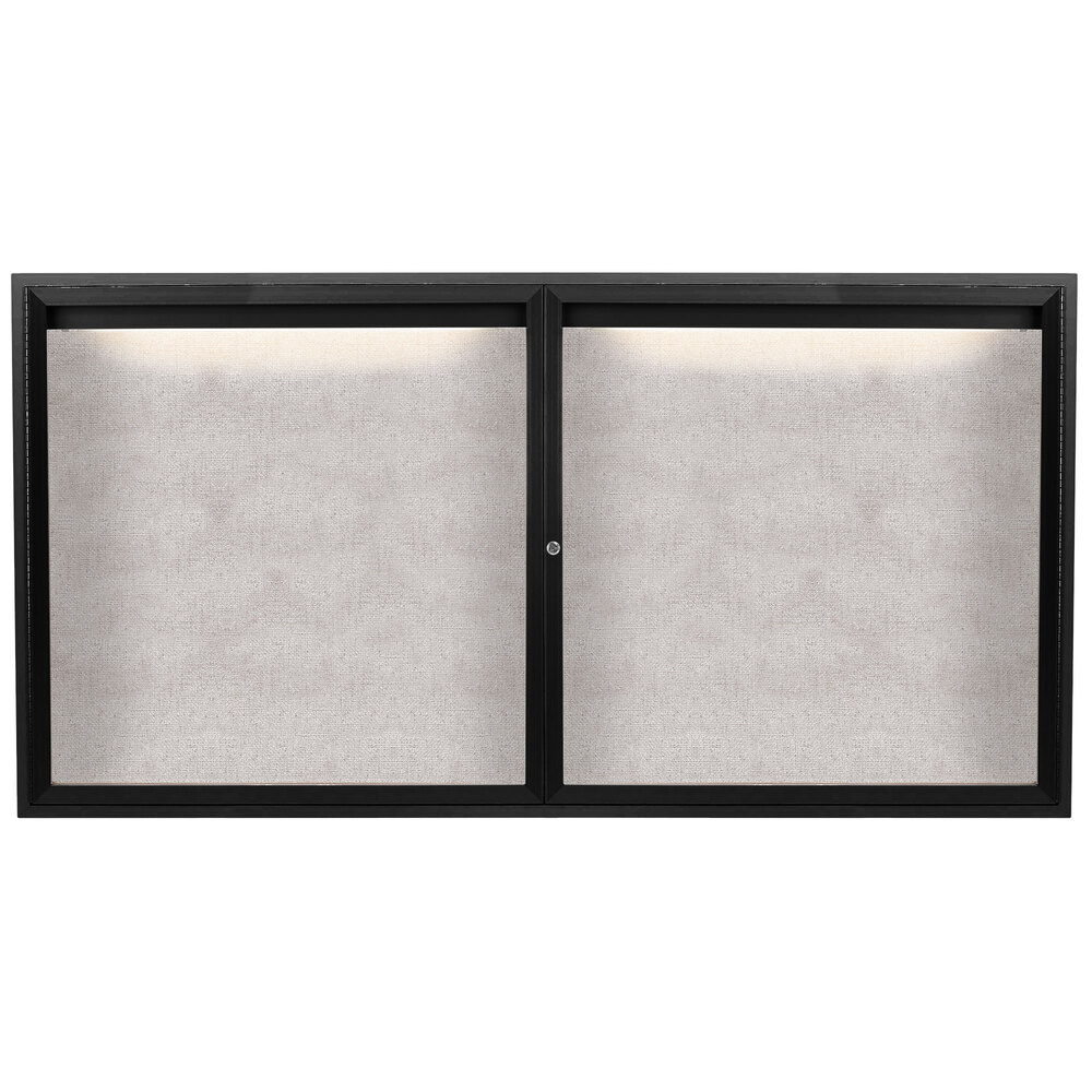 Aarco ODCC3672RIBK 36" x 72" Enclosed Hinged Locking 2 Door Powder Coated Black Outdoor Lighted Bulletin Board Cabinet