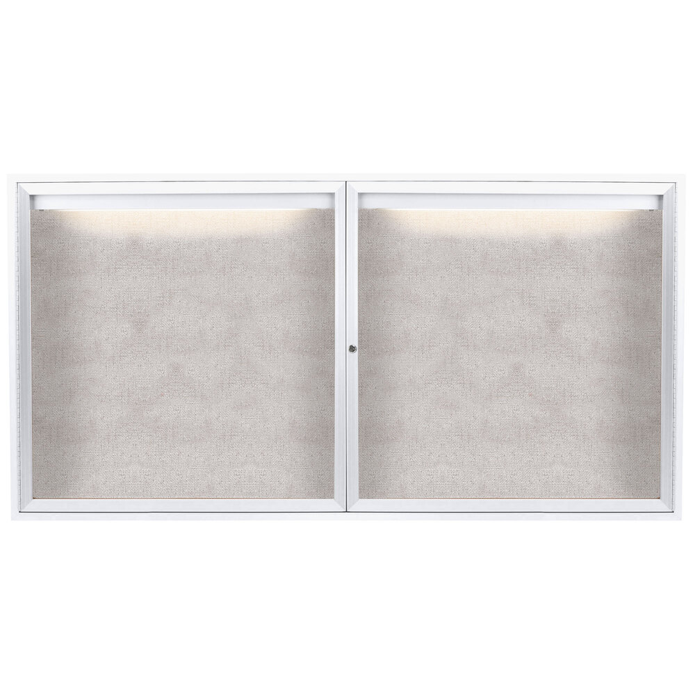Aarco ODCC3672RIW 36" x 72" Enclosed Hinged Locking 2 Door Powder Coated White Outdoor Lighted Bulletin Board Cabinet