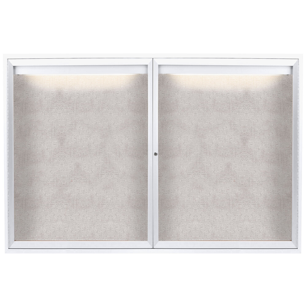 Aarco ODCC4872RIW 48" x 72" Enclosed Hinged Locking 2 Door Powder Coated White Outdoor Lighted Bulletin Board Cabinet