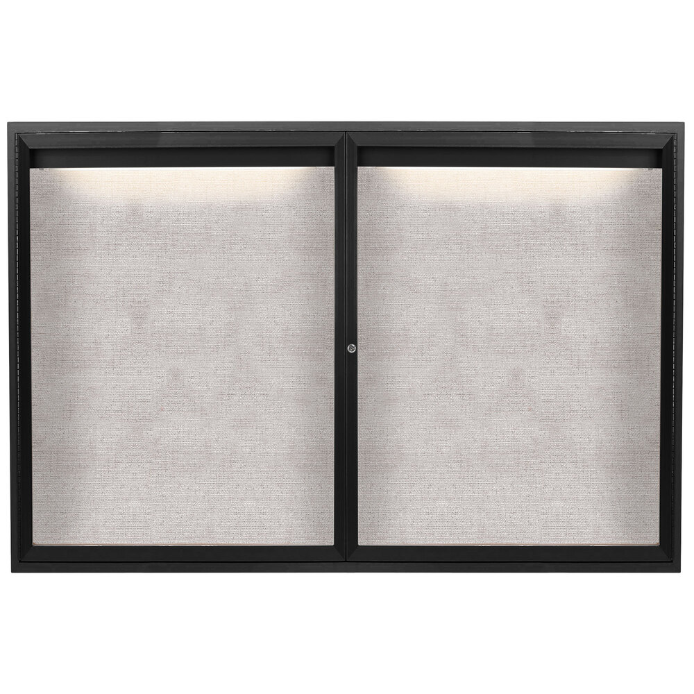 Aarco ODCC4872RIBK 48" x 72" Enclosed Hinged Locking 2 Door Powder Coated Black Outdoor Lighted Bulletin Board Cabinet