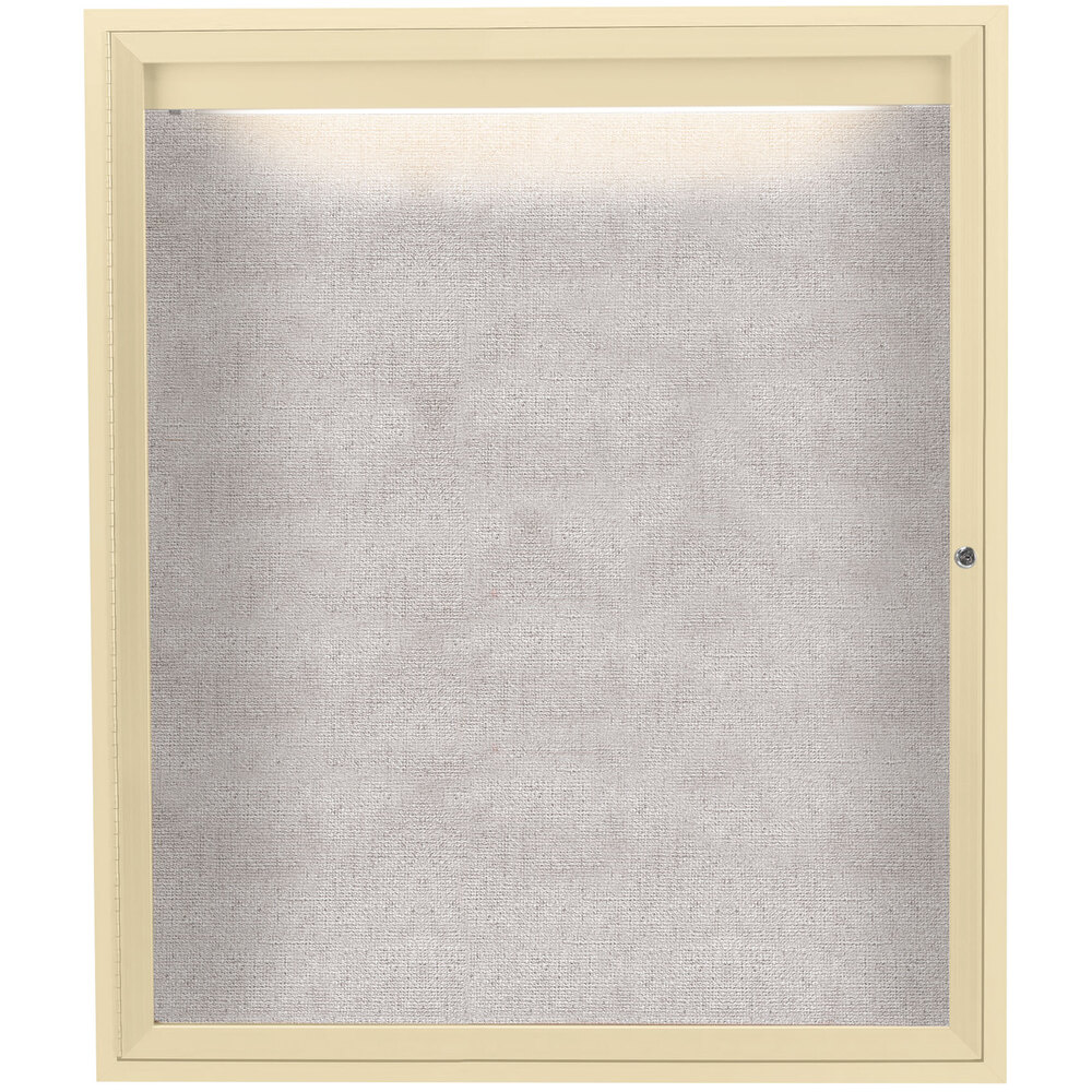 Aarco ODCC4836RIIV 48" x 36" Enclosed Hinged Locking 1 Door Powder Coated Ivory Outdoor Lighted Bulletin Board Cabinet