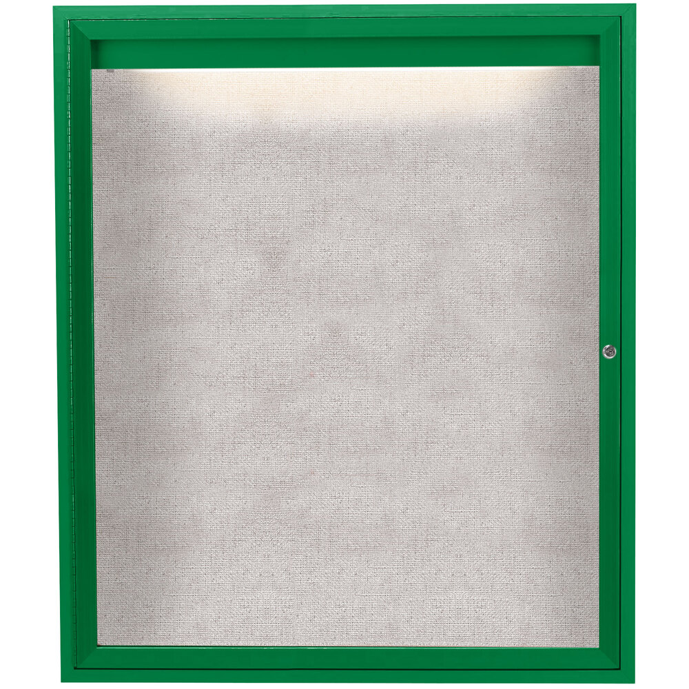 Aarco ODCC4836RIG 48" x 36" Enclosed Hinged Locking 1 Door Powder Coated Green Outdoor Lighted Bulletin Board Cabinet