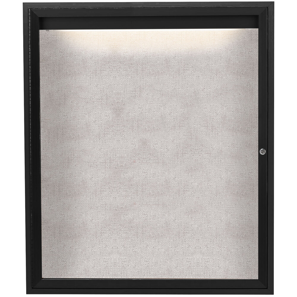 Aarco ODCC4836RIBK 48" x 36" Enclosed Hinged Locking 1 Door Powder Coated Black Outdoor Lighted Bulletin Board Cabinet