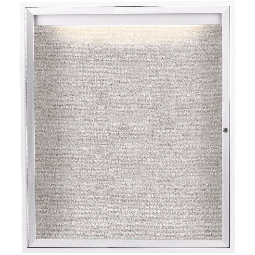 Aarco ODCC4836RIW 48" x 36" Enclosed Hinged Locking 1 Door Powder Coated White Outdoor Lighted Bulletin Board Cabinet