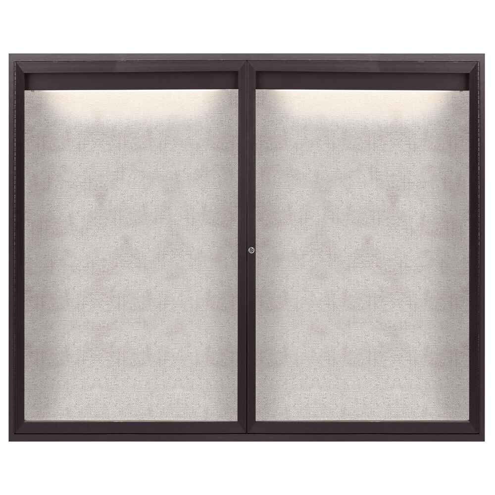 Aarco ODCC4860RIBA 48" x 60" Enclosed Hinged Locking 2 Door Bronze Anodized Outdoor Lighted Bulletin Board Cabinet