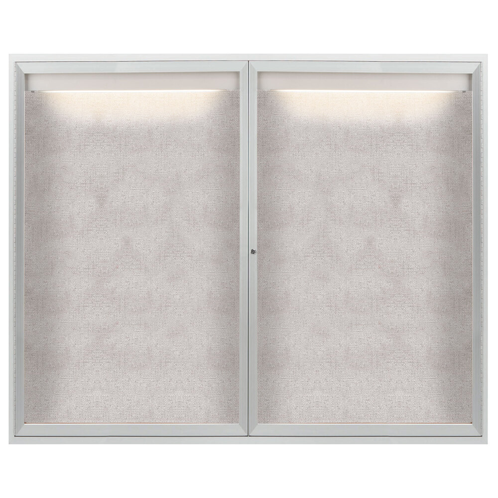 Aarco ODCC4860RI 48" x 60" Enclosed Hinged Locking 2 Door Satin Anodized Aluminum Finish Outdoor Lighted Bulletin Board Cabinet
