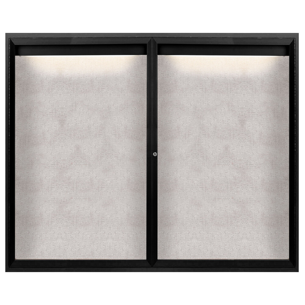 Aarco ODCC4860RIBK 48" x 60" Enclosed Hinged Locking 2 Door Powder Coated Black Outdoor Lighted Bulletin Board Cabinet