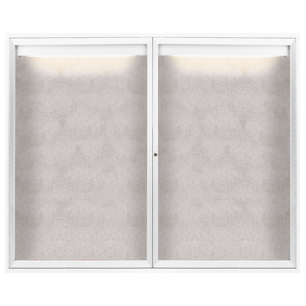 Aarco ODCC4860RIW 48" x 60" Enclosed Hinged Locking 2 Door Powder Coated White Outdoor Lighted Bulletin Board Cabinet