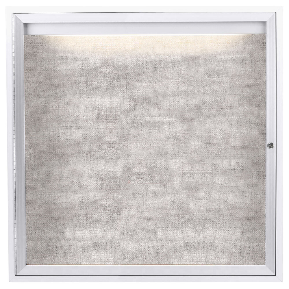 Aarco ODCC3636RIW 36" x 36" Enclosed Hinged Locking 1 Door Powder Coated White Outdoor Lighted Bulletin Board Cabinet