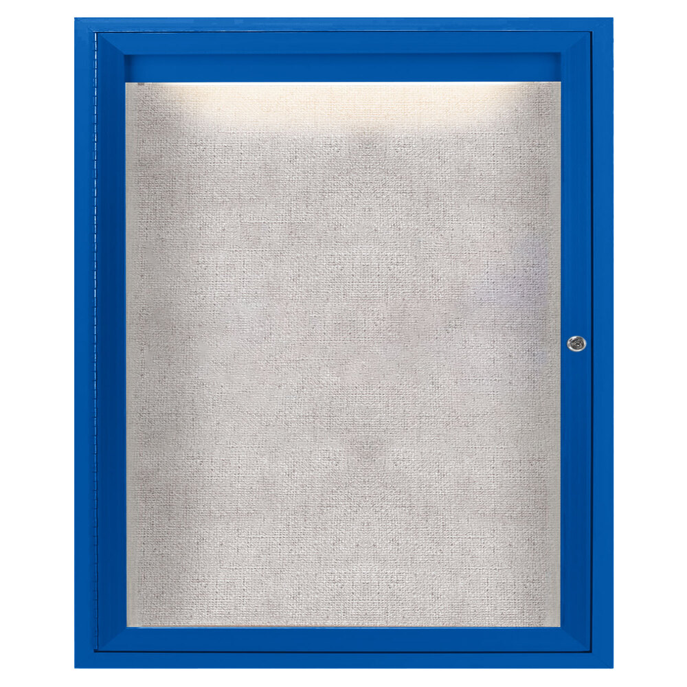 Aarco ODCC3630RIB 36" x 30" Enclosed Hinged Locking 1 Door Powder Coated Blue Outdoor Lighted Bulletin Board Cabinet