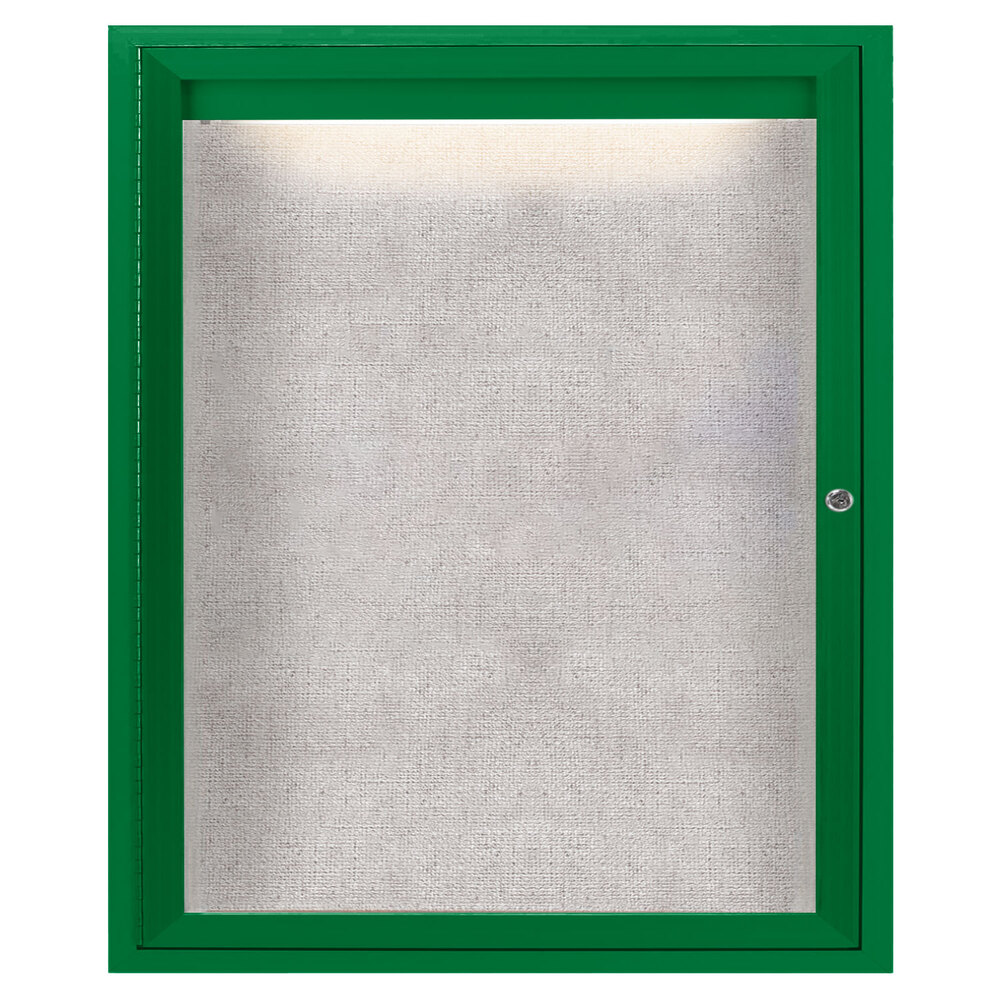 Aarco ODCC3630RIG 36" x 30" Enclosed Hinged Locking 1 Door Powder Coated Green Outdoor Lighted Bulletin Board Cabinet