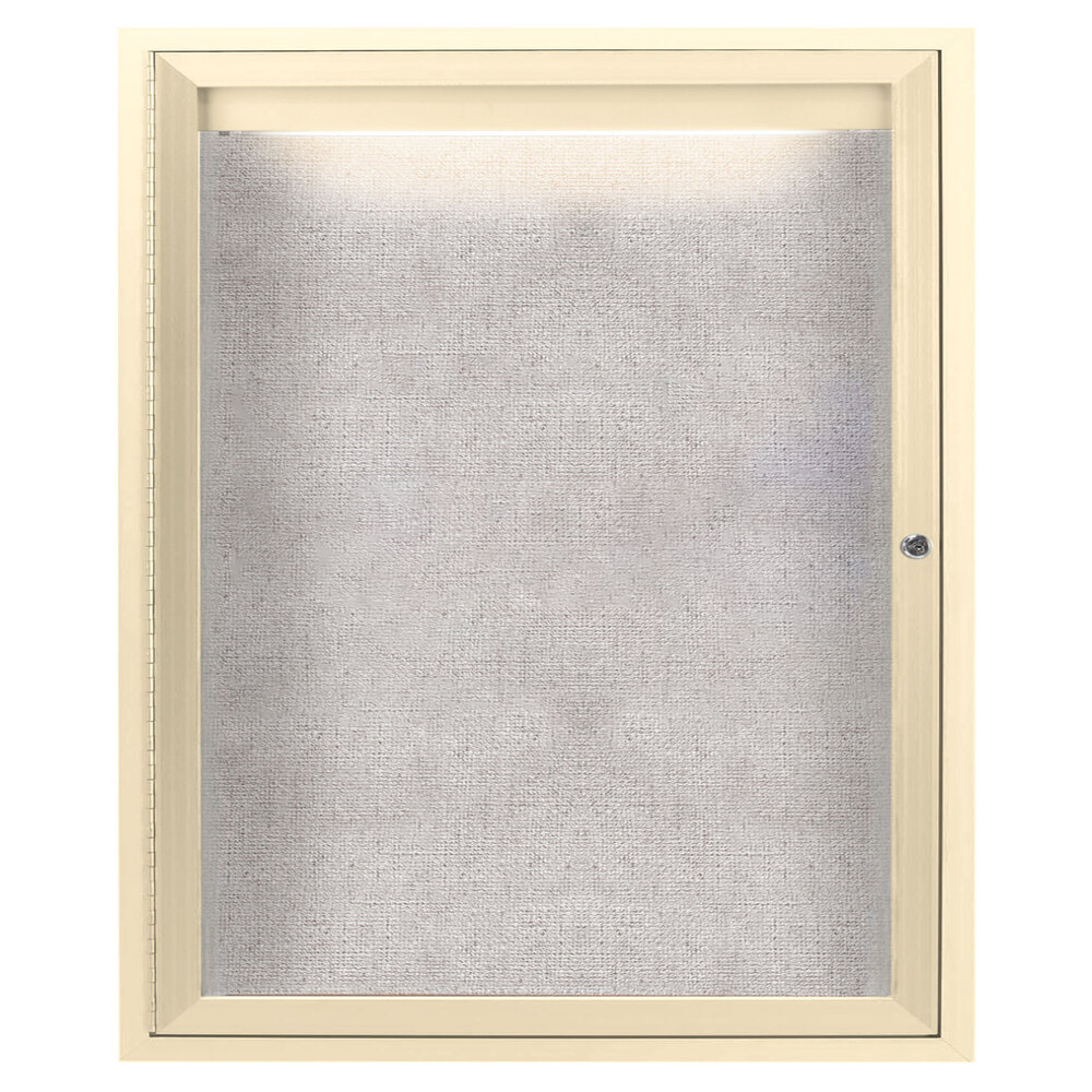 Aarco ODCC3630RIIV 36" x 30" Enclosed Hinged Locking 1 Door Powder Coated Ivory Outdoor Lighted Bulletin Board Cabinet