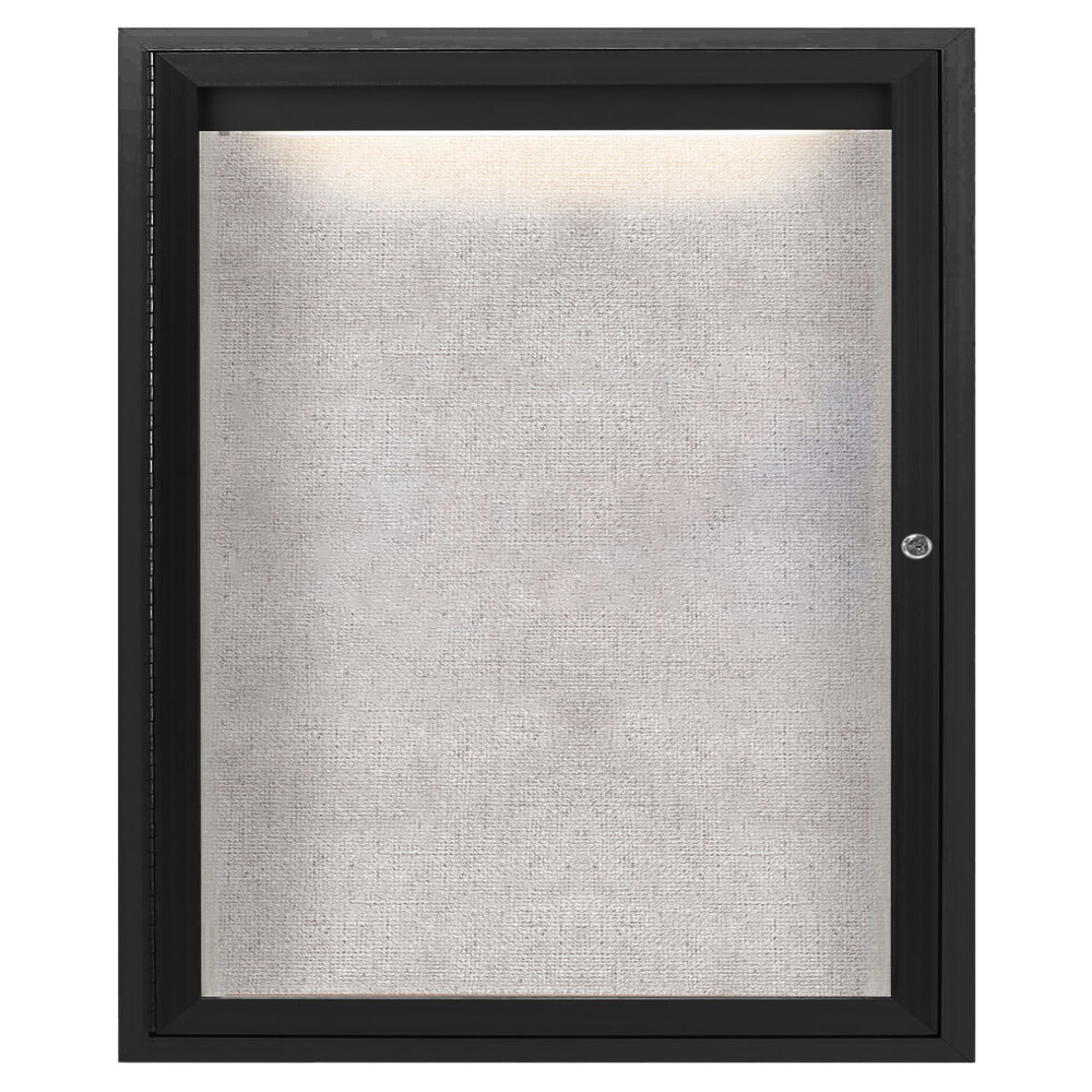 Aarco ODCC3630RIBK 36" x 30" Enclosed Hinged Locking 1 Door Powder Coated Black Outdoor Lighted Bulletin Board Cabinet